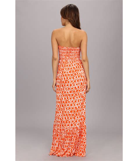 michael kors orange maxi dress|Michael Kors smocked maxi dress.